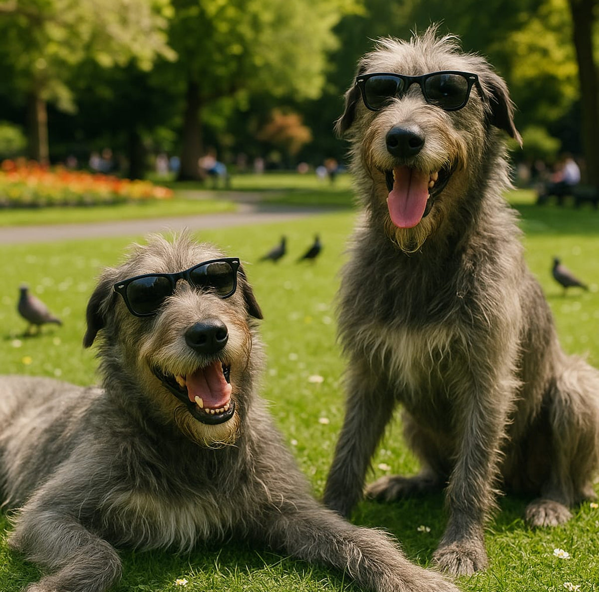 Wolfhounds on Stephen's Green wearing sunglasses